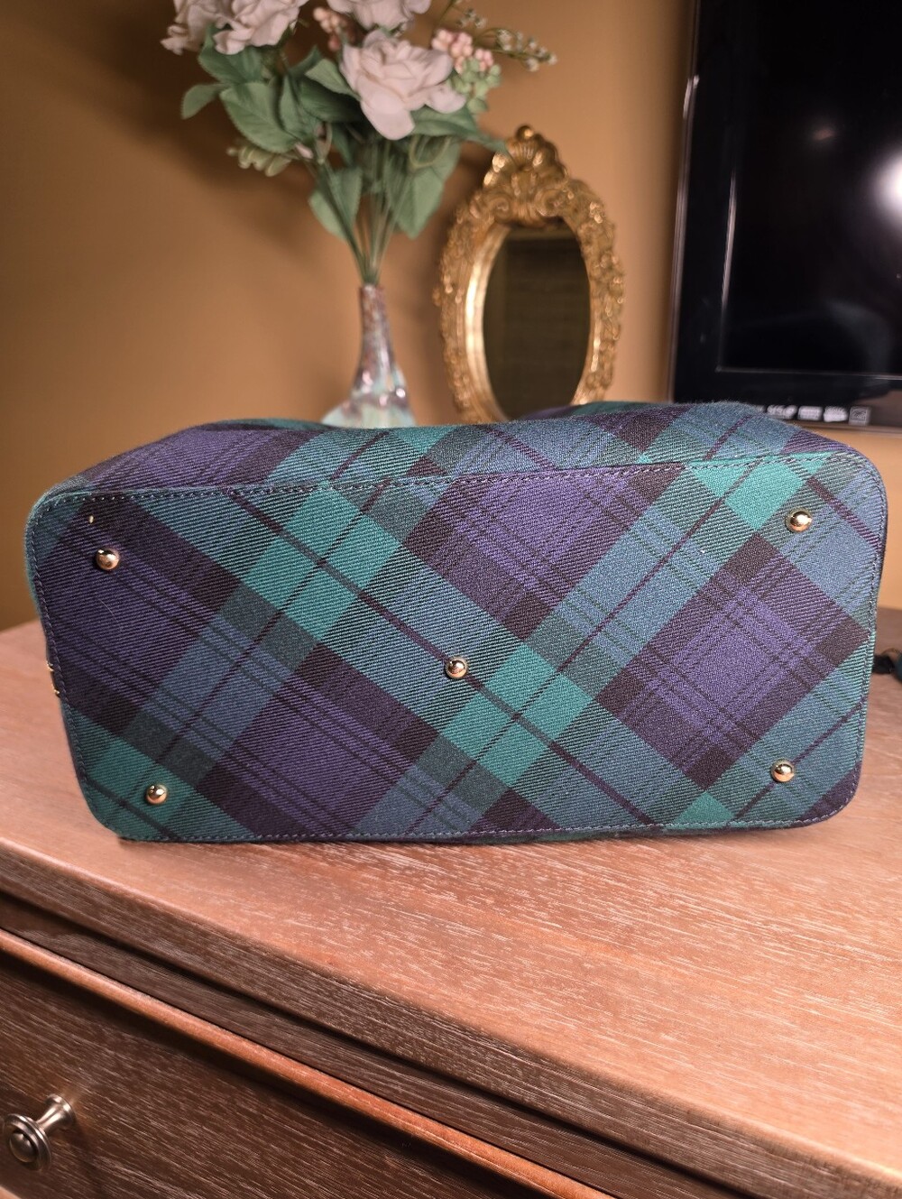 Dooney & Bourke Tartan Large Barlow Navy Plaid Tote w/ Wallet & Dusty(MSRP $645) - Picture 6 of 14